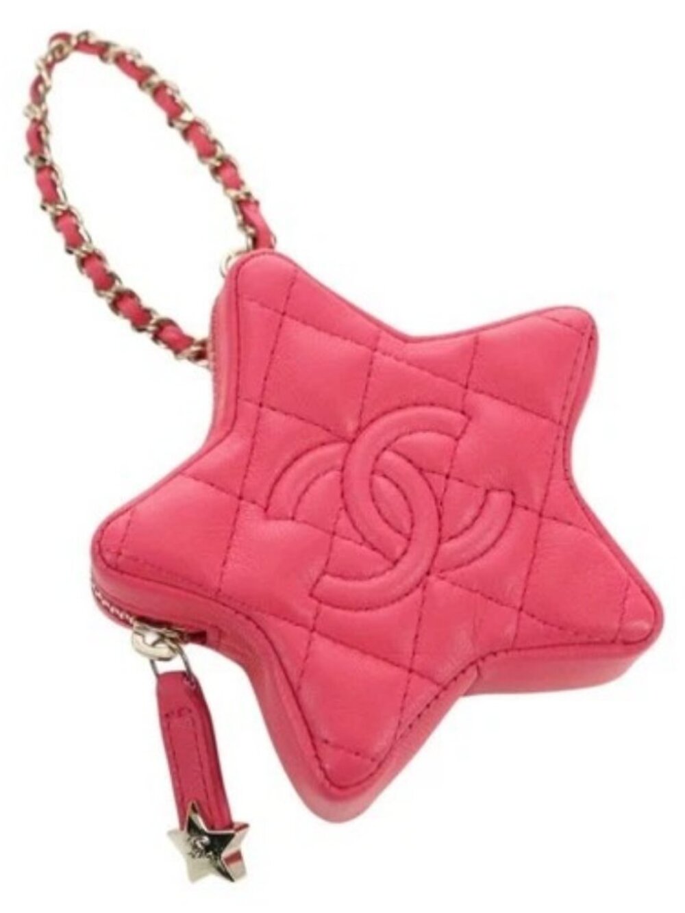 CHANEL Matelasse Star Bag Charm Lamb Skin Pink Gold CC Auth YKZ1175SAM